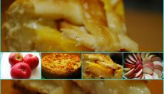 Нежный фруктовый пирог с яблоками, персиками и заварным кремом
