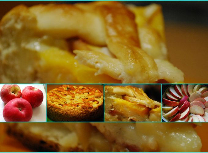 Нежный фруктовый пирог с яблоками, персиками и заварным кремом