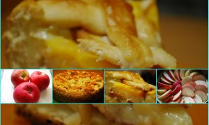 Нежный фруктовый пирог с яблоками, персиками и заварным кремом